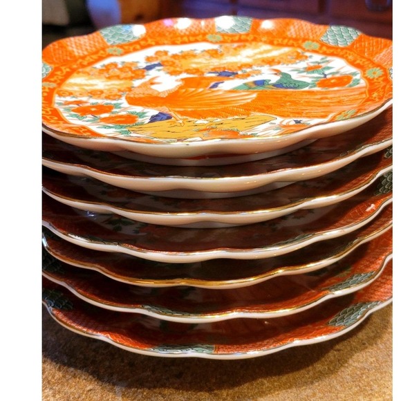 Set of 3 Arita Vintage Oriental Peacock Floral Scalloped Edge Salad lunch Plates - Picture 4 of 7